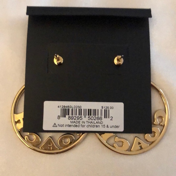 Coach Gold Tone Signature Frontal Logo Hoop Earrings Crystal Accents NWT - Picture 10 of 14